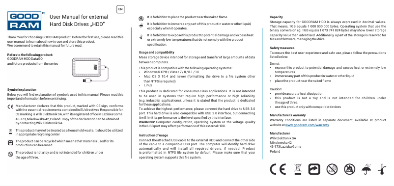 Página nº 1 - Manual de usuario Goodram DataGO HDDGR-03-320