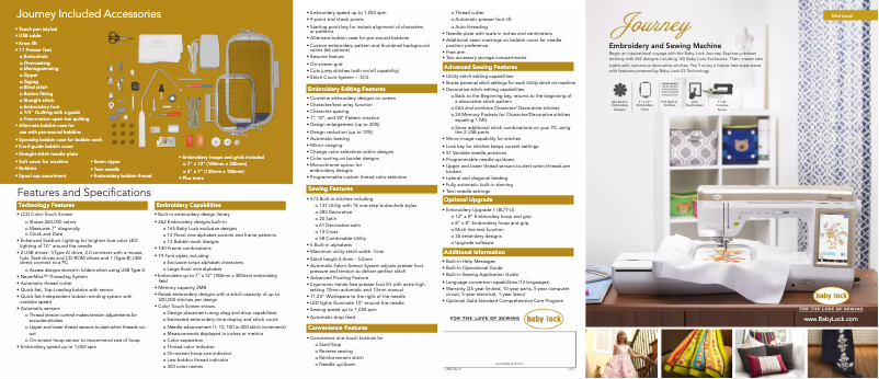 Página 1 del manual Ficha técnica Baby Lock Journey