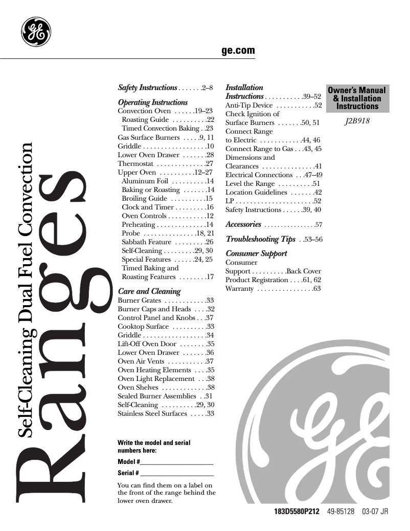 Imagen de la primera página del manual del dispositivo Profile J2B918BEKBB