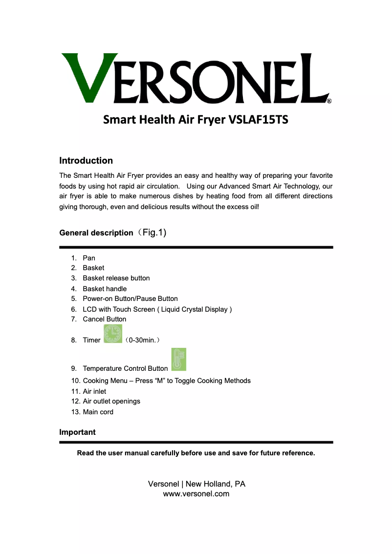 Página 1 del manual Manual de usuario Versonel VSLAF15TS