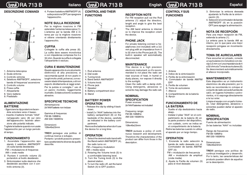 Imagen de la primera página del manual del dispositivo RA 713 B