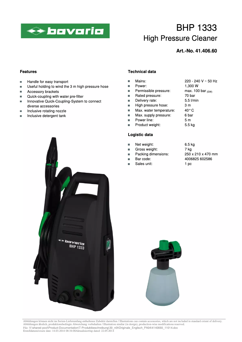 Imagen de la primera página del manual del dispositivo BHP 1333