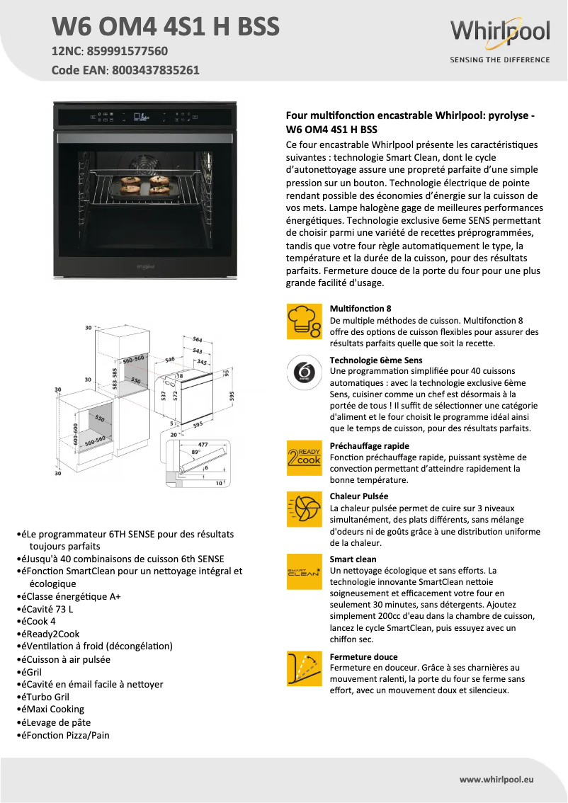 Página 1 del manual Ficha técnica Whirlpool W6 OM4 4S1 H
