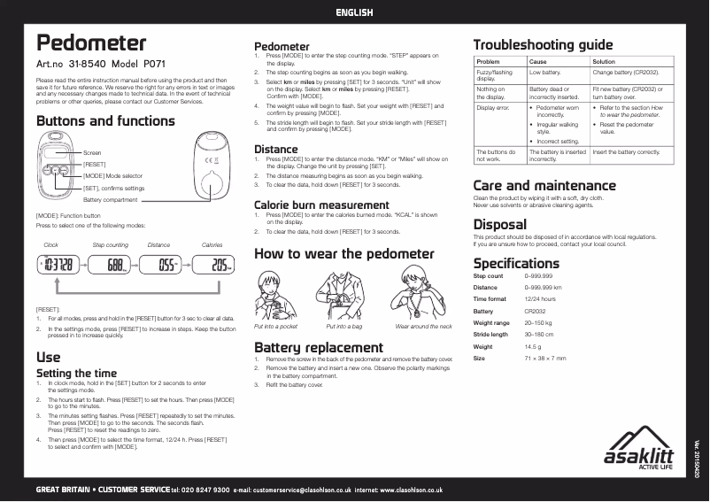 Imagen de la primera página del manual del dispositivo P071