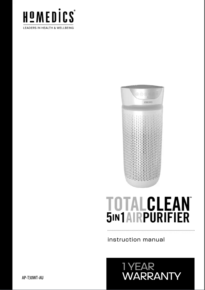 Página nº 1 - Manual de usuario Homedics TotalClean AP-T30WT-AU