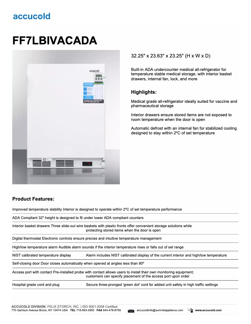Imagen de la primera página del manual del dispositivo Accucold FF7LBIVACADA