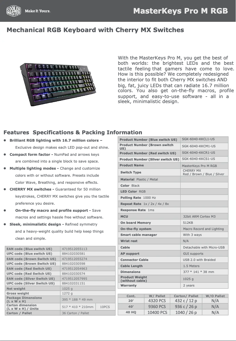Página 1 del manual Ficha técnica Cooler Master MasterKeys Pro M RGB