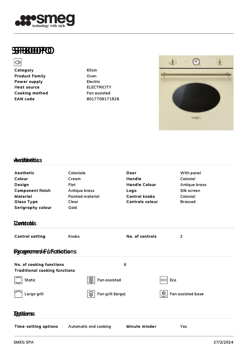 Página nº 1 - Ficha técnica Smeg SF800PO