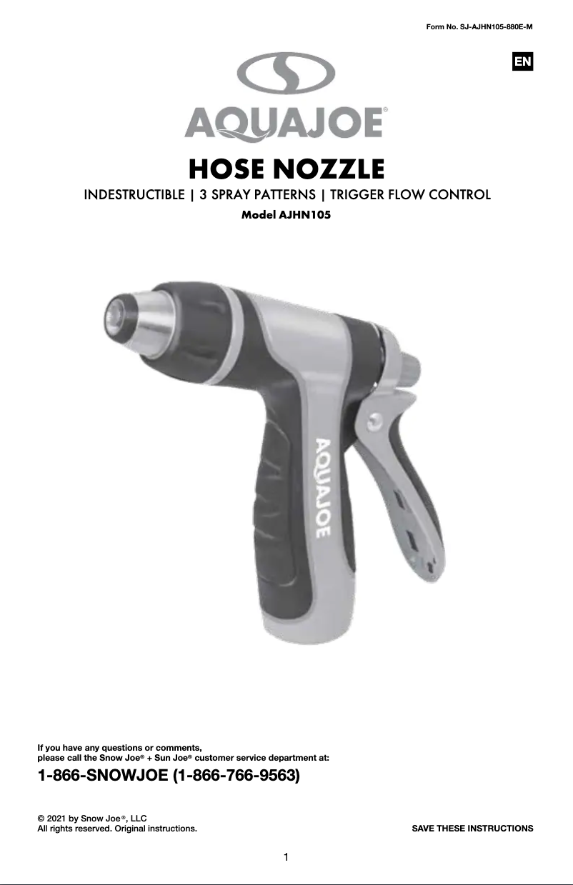 Página nº 1 - Manual de usuario Aqua Joe AJHN105