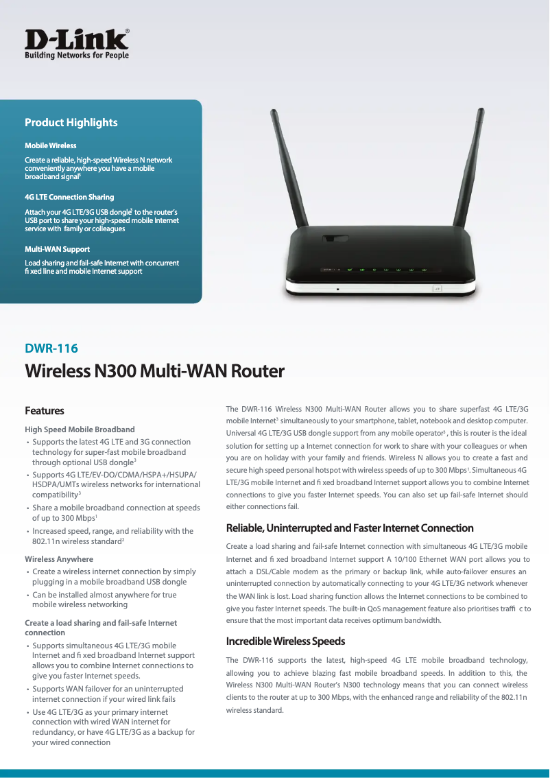 Imagen de la primera página del manual del dispositivo DWR-116