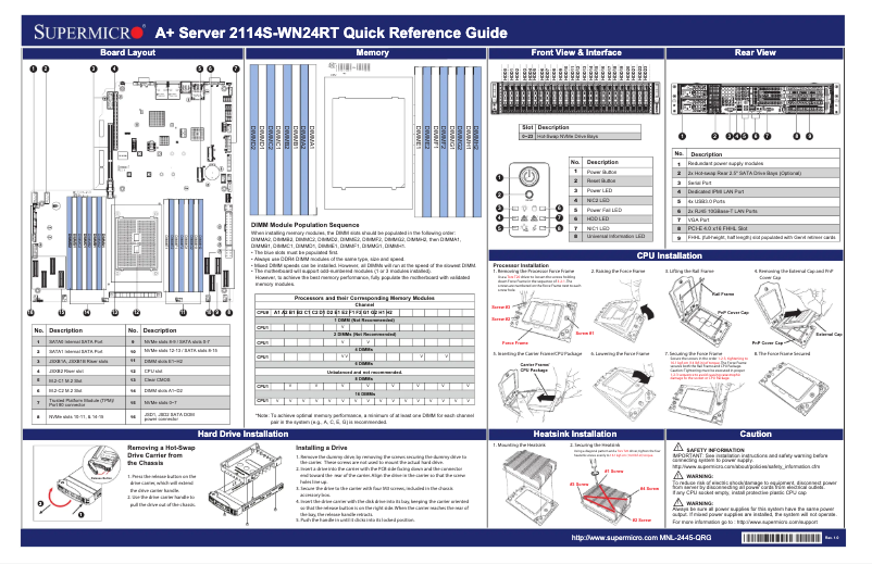 Página 1 del manual Guía de inicio rápido Supermicro A+ Server 2114S-WN24RT