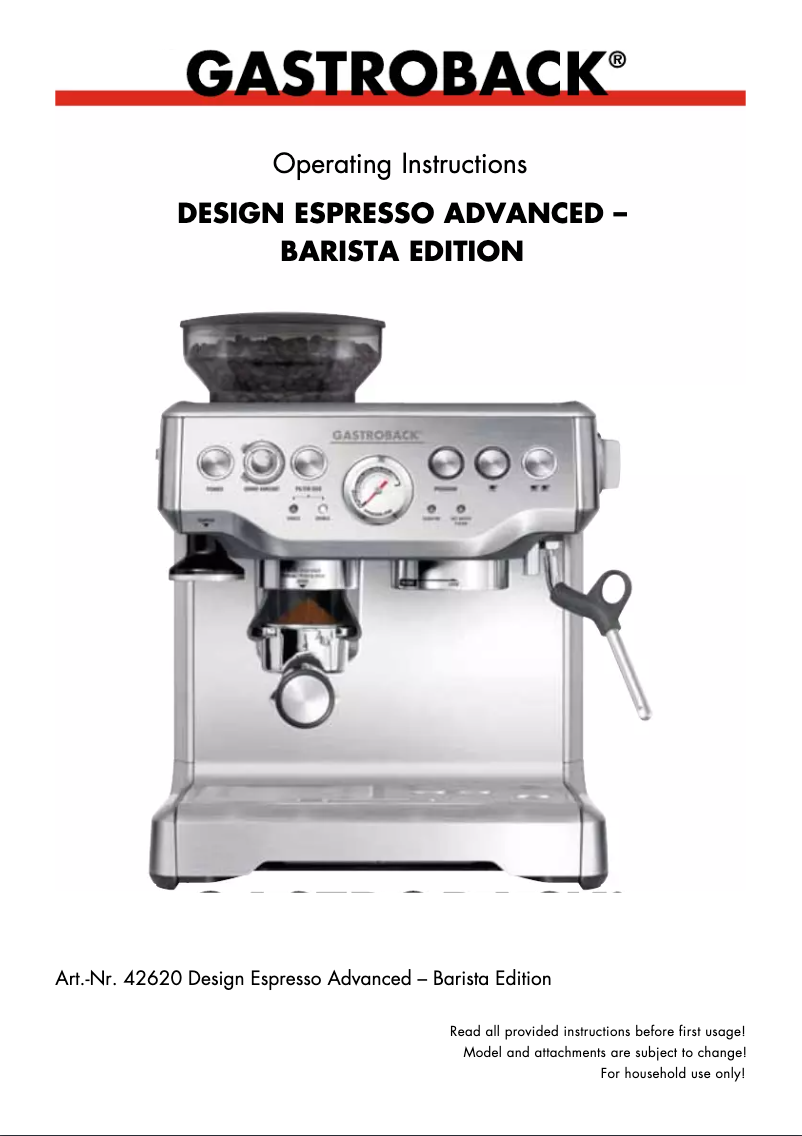 Imagen de la primera página del manual del dispositivo Design Espresso Advanced 42620