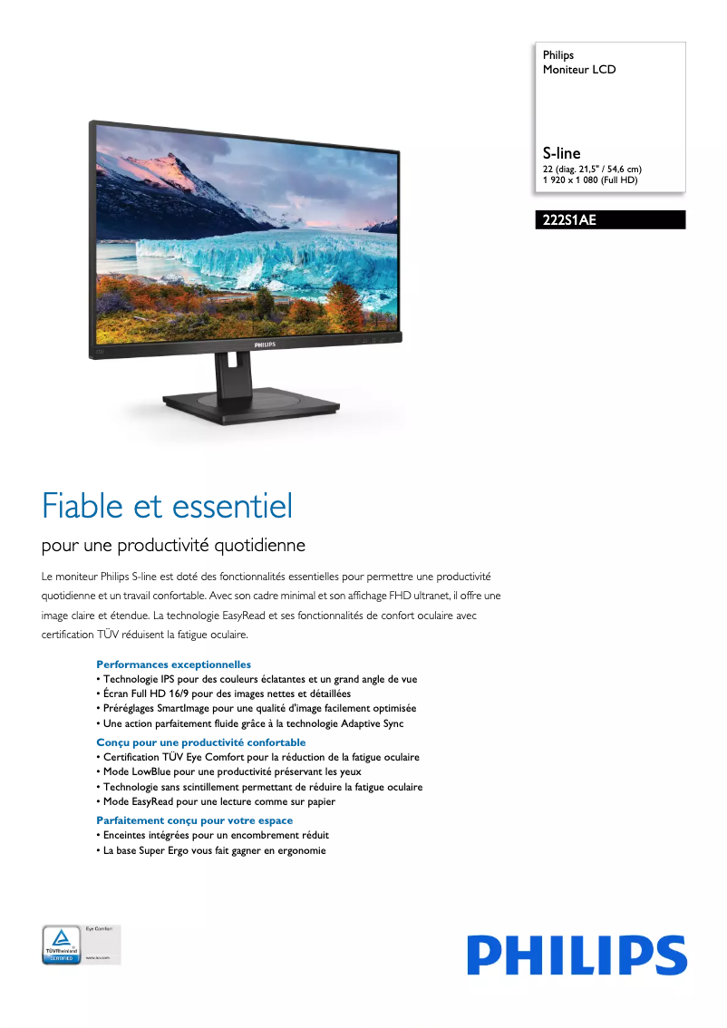 Página 1 del manual Ficha técnica Philips 222S1AE