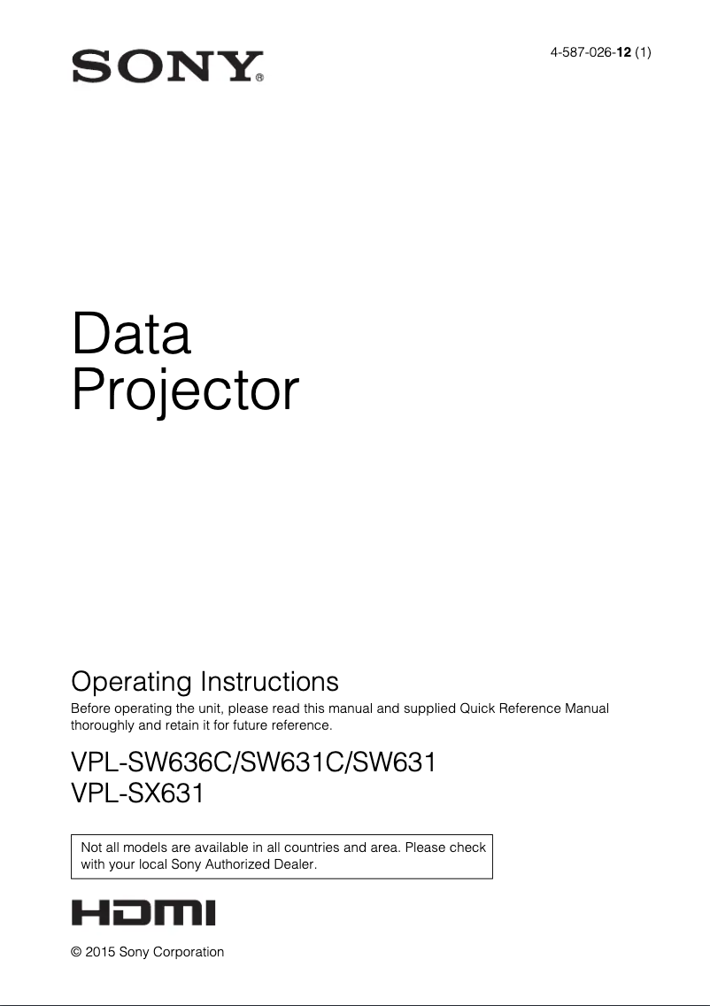 Imagen de la primera página del manual del dispositivo VPL-SW631CM