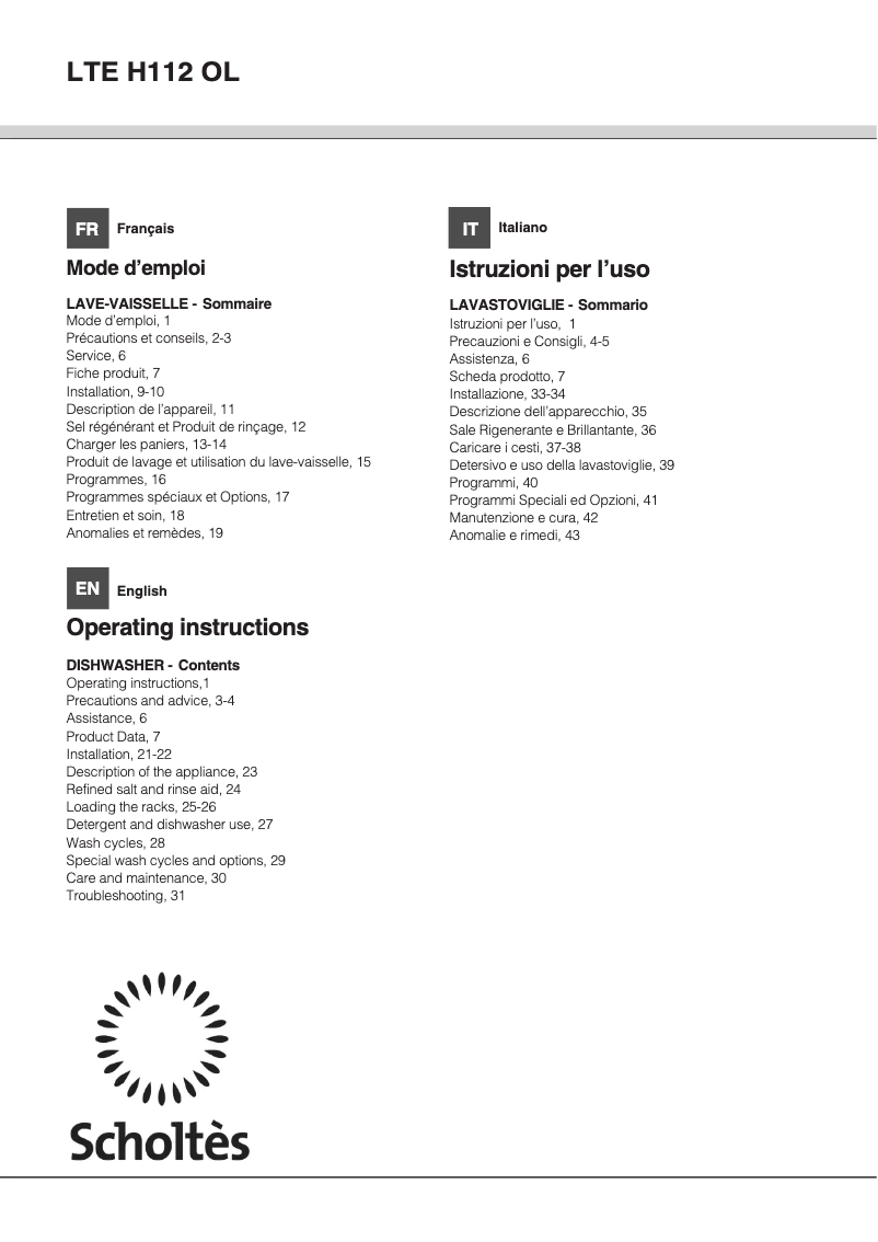 Página 1 del manual Manual de usuario Scholtès LTE H112 OL
