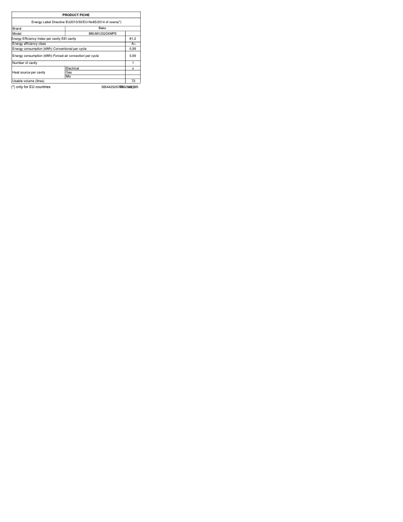 Página 1 del manual Ficha técnica Beko BBUM12320XMPE