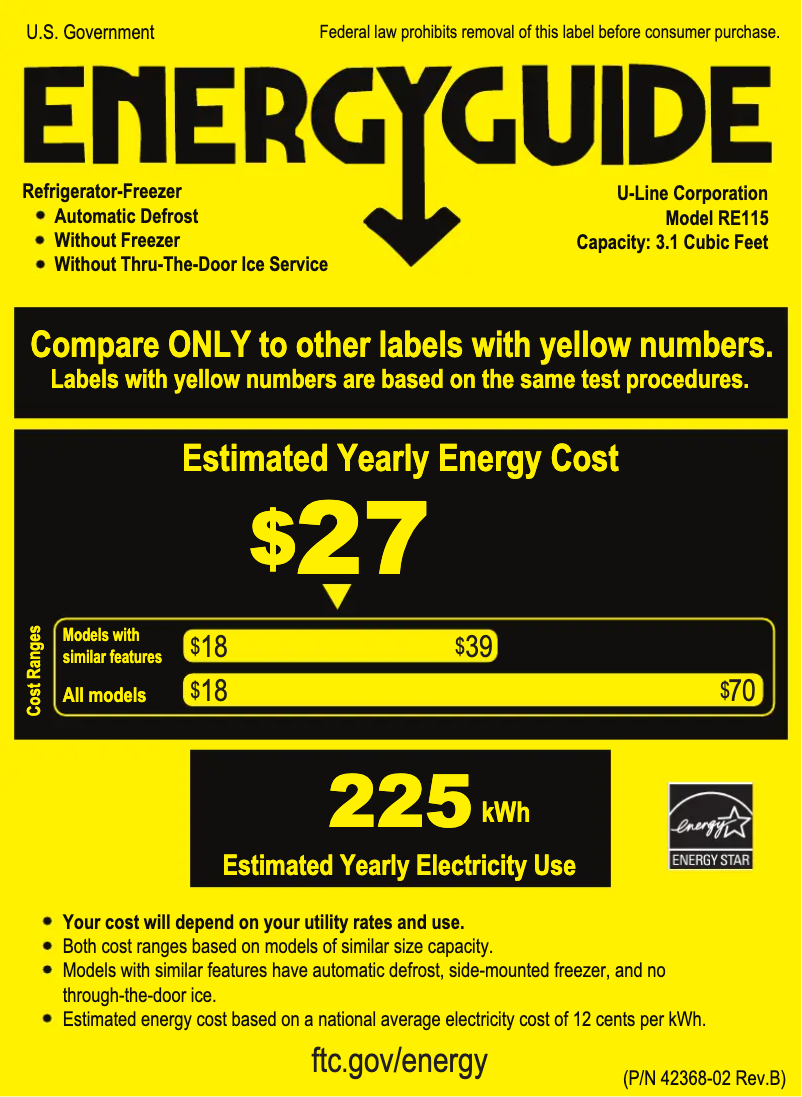 Página 1 del manual Etiqueta energética U-Line UHRE115-BS01A