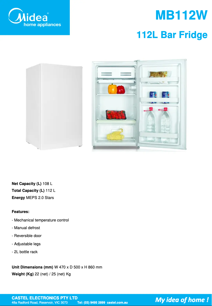 Página 1 del manual Ficha técnica Midea MB112W