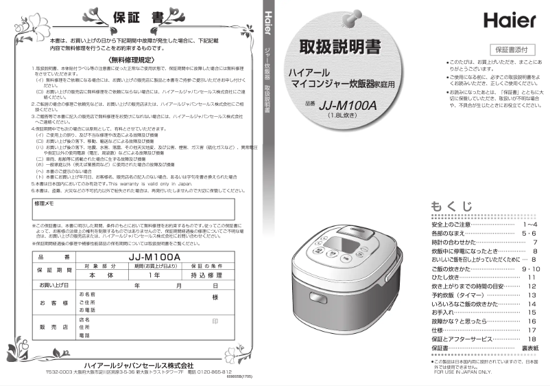 Página 1 del manual Manual de usuario Haier JJ-M100A