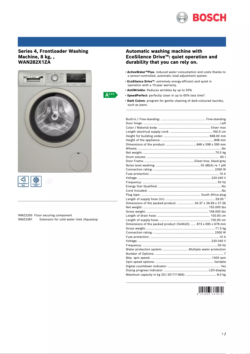 Imagen de la primera página del manual del dispositivo WAN282X1ZA