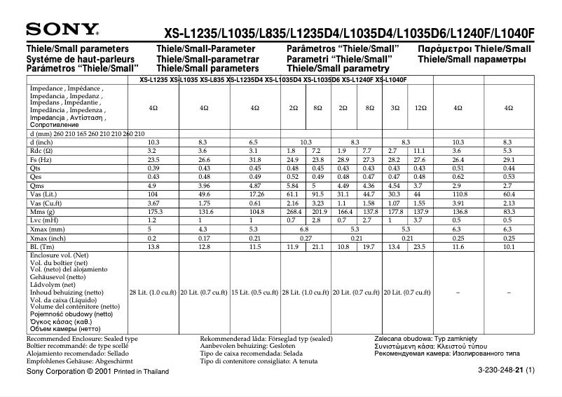 Página 1 del manual Manual de instrucciones Sony XS-L1240F