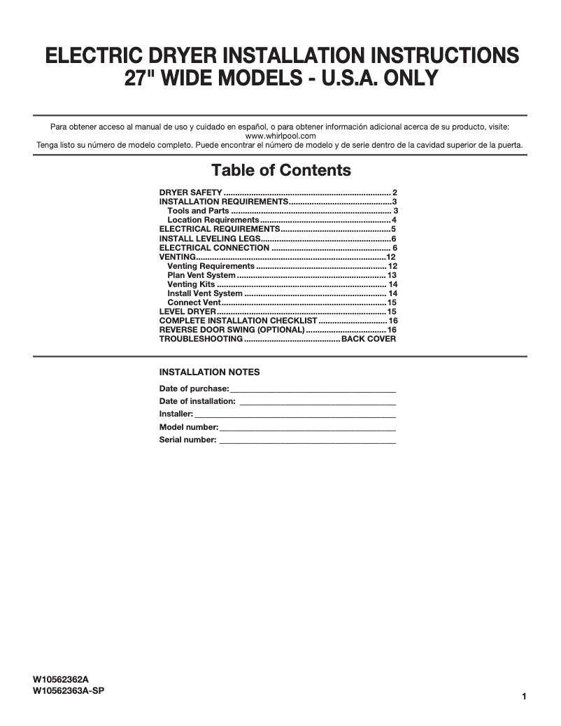 Página nº 1 - Manual de usuario Whirlpool Cabrio WED5800BW