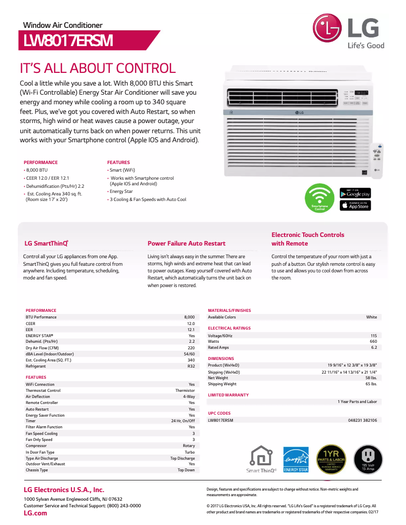 Página 1 del manual Ficha técnica LG LW8017ERSM