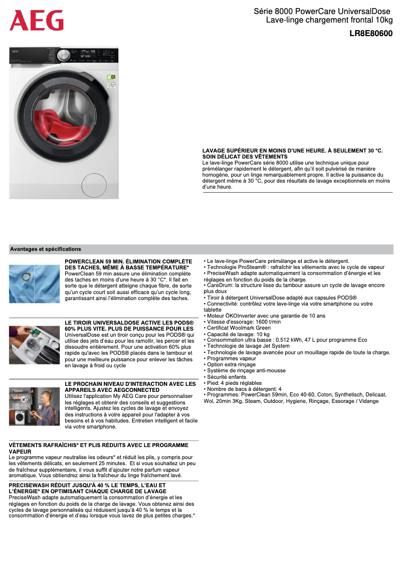 Página 1 del manual Ficha técnica AEG LR8E80600