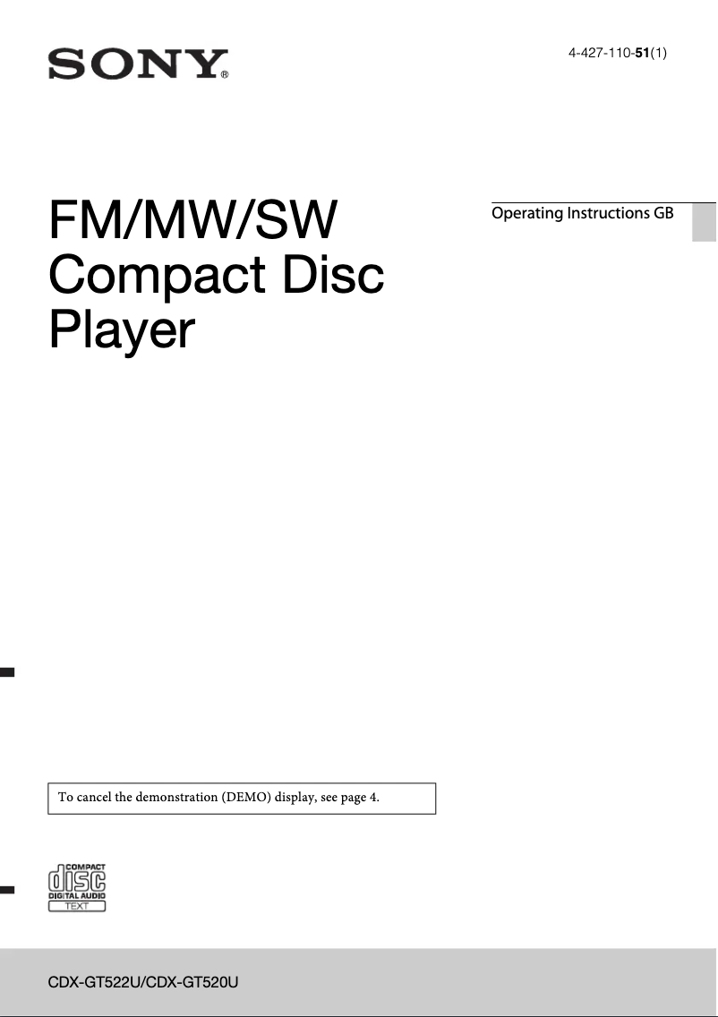 Página nº 1 - Manual de usuario Sony CDX-GT522U