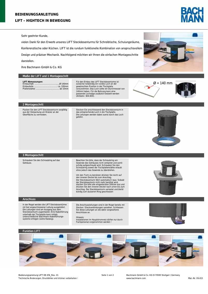 Imagen de la primera página del manual del dispositivo LIFT