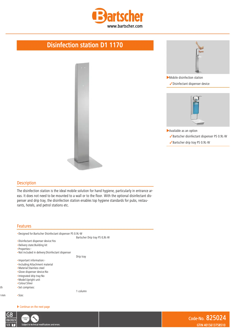 Página 1 del manual Manual de usuario Bartscher D1 1170