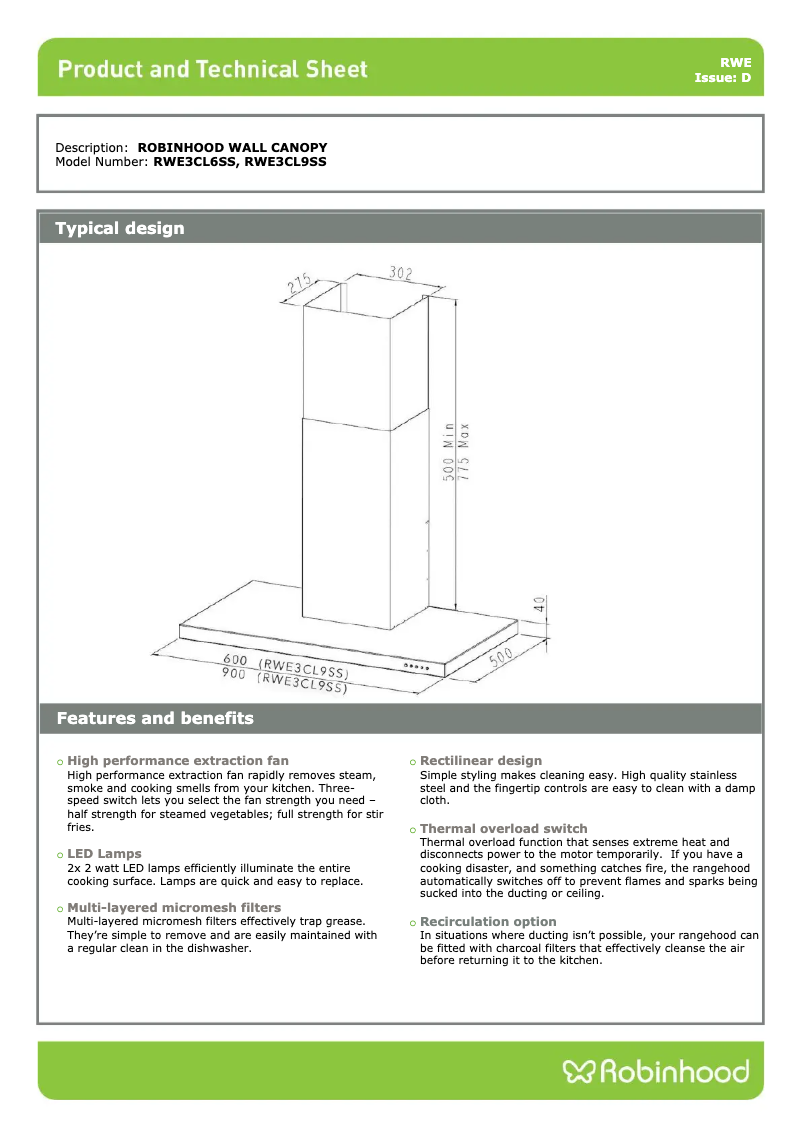 Página nº 1 - Ficha técnica Robinhood RWE3CL9SS