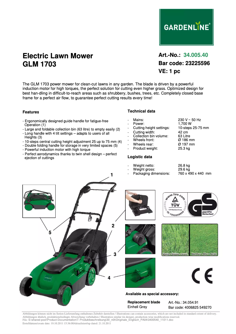 Página 1 del manual Manual de usuario Gardenline GLM 1703
