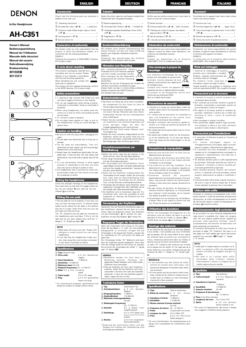 Página 1 del manual Manual de usuario Denon AH-C351