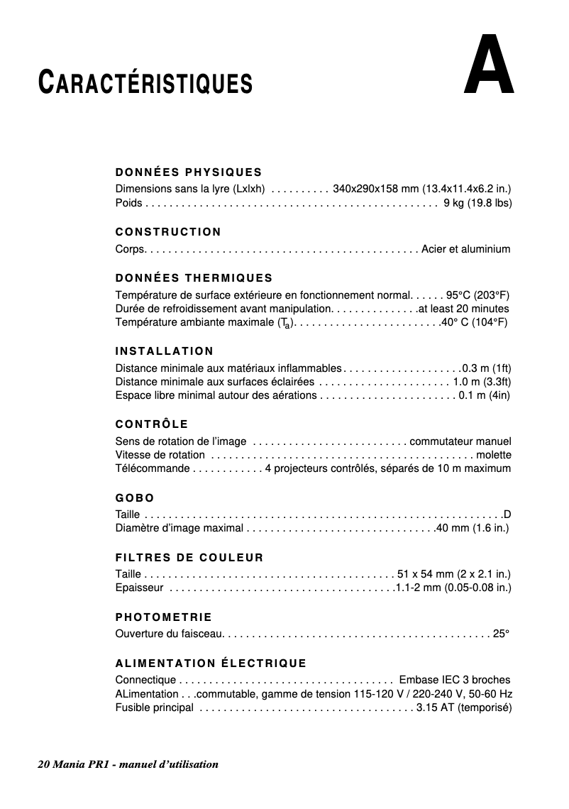 Página 1 del manual Ficha técnica Martin Mania PR1