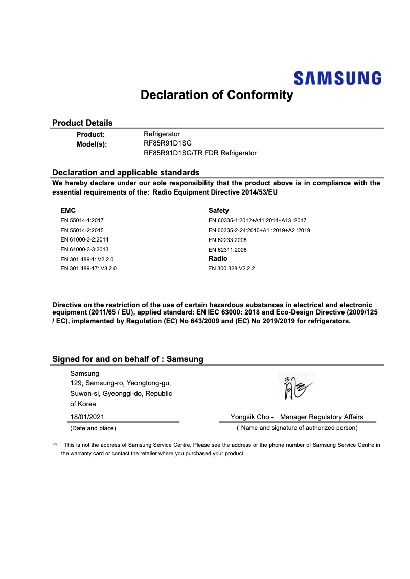 Imagen de la primera página del manual del dispositivo RF85R91D1SG