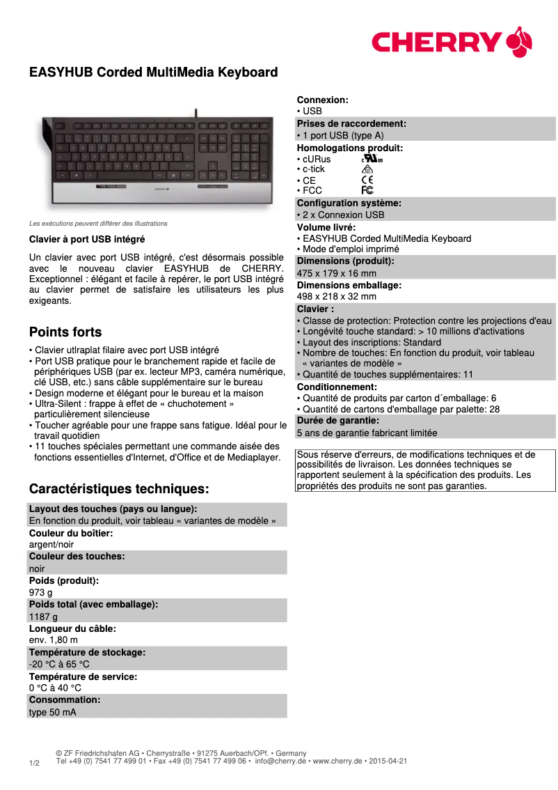 Página nº 1 - Ficha técnica Cherry EASYHUB