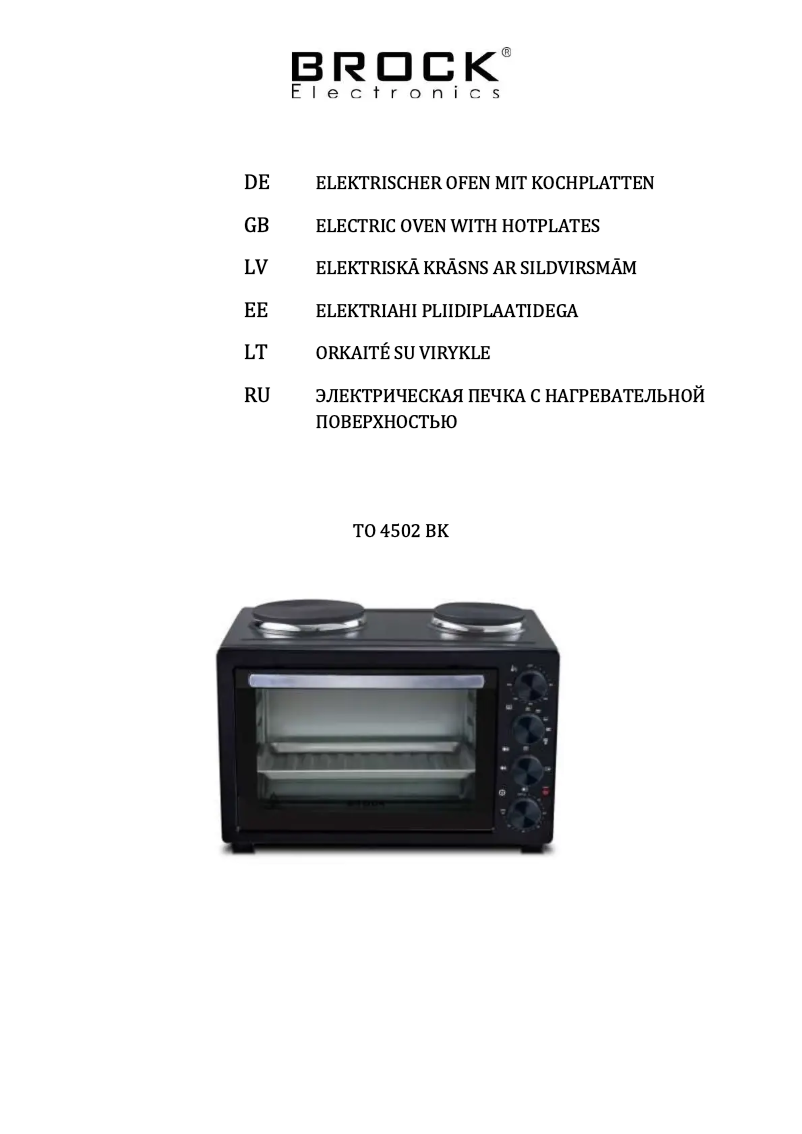 Imagen de la primera página del manual del dispositivo TO 4502 BK