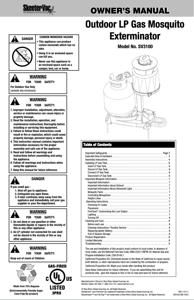 Imagen de la primera página del manual del dispositivo SV3100