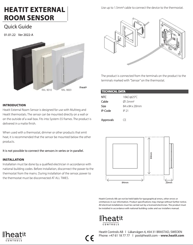 Imagen de la primera página del manual del dispositivo External Room Sensor