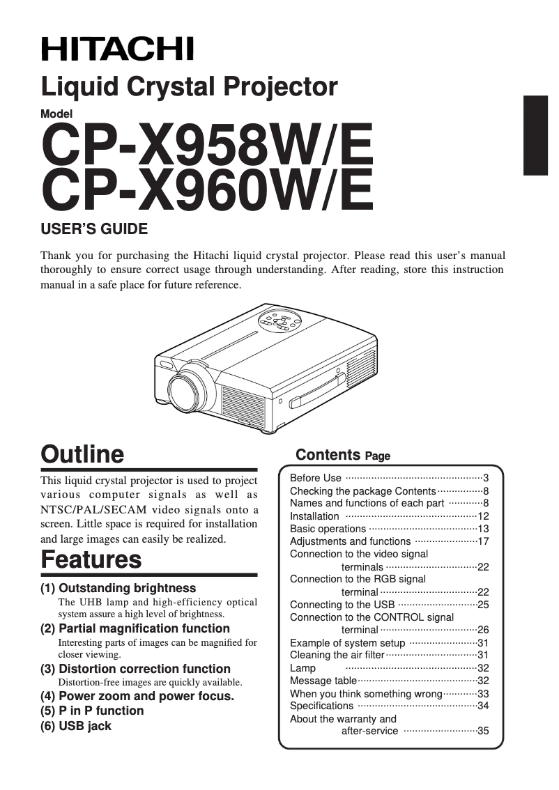 Página nº 1 - Manual de usuario Hitachi CP-X958W