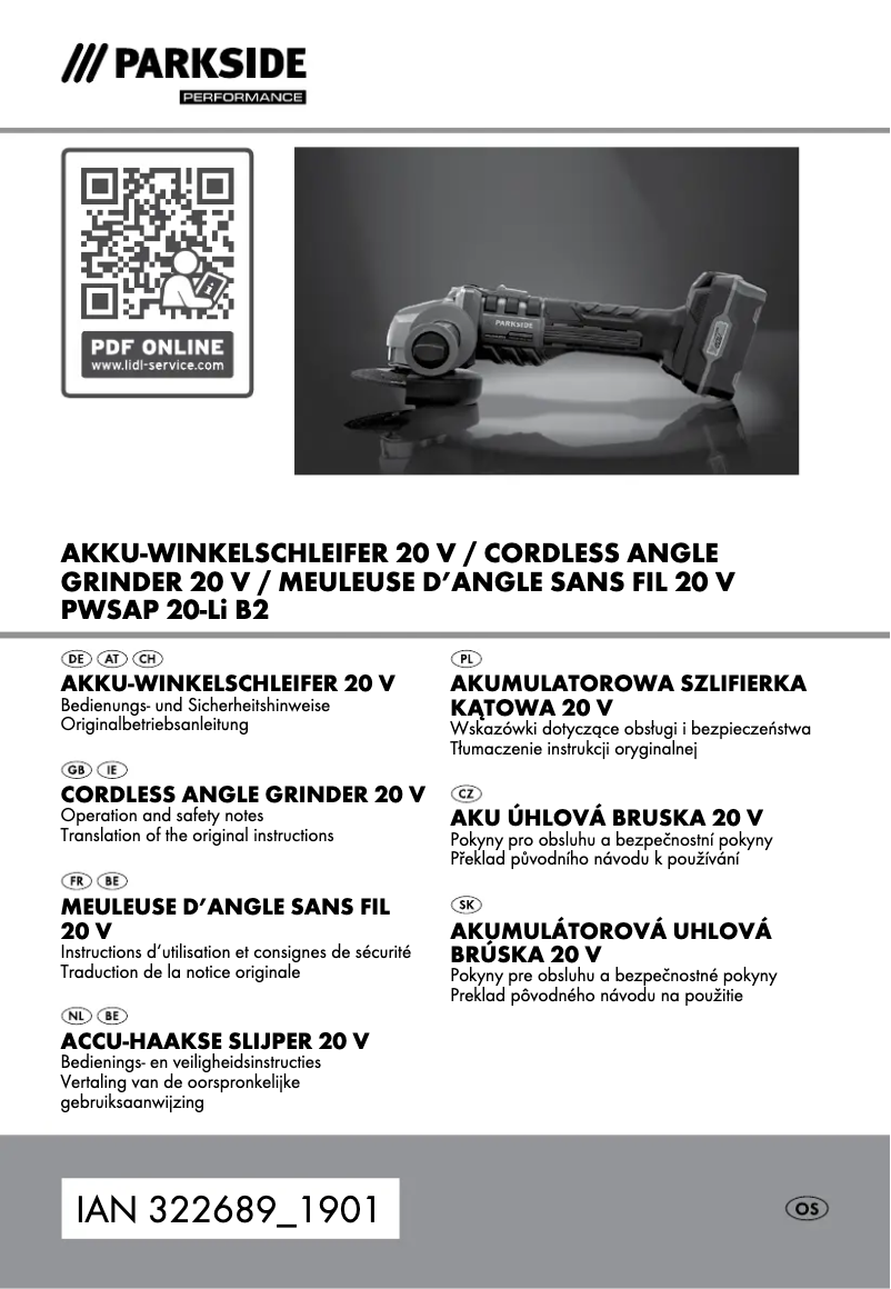 Página 1 del manual Manual de usuario Parkside PWSAP 20-Li B2