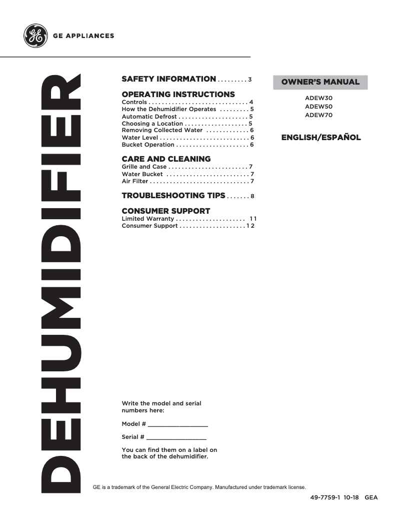 Imagen de la primera página del manual del dispositivo ADEW30LW