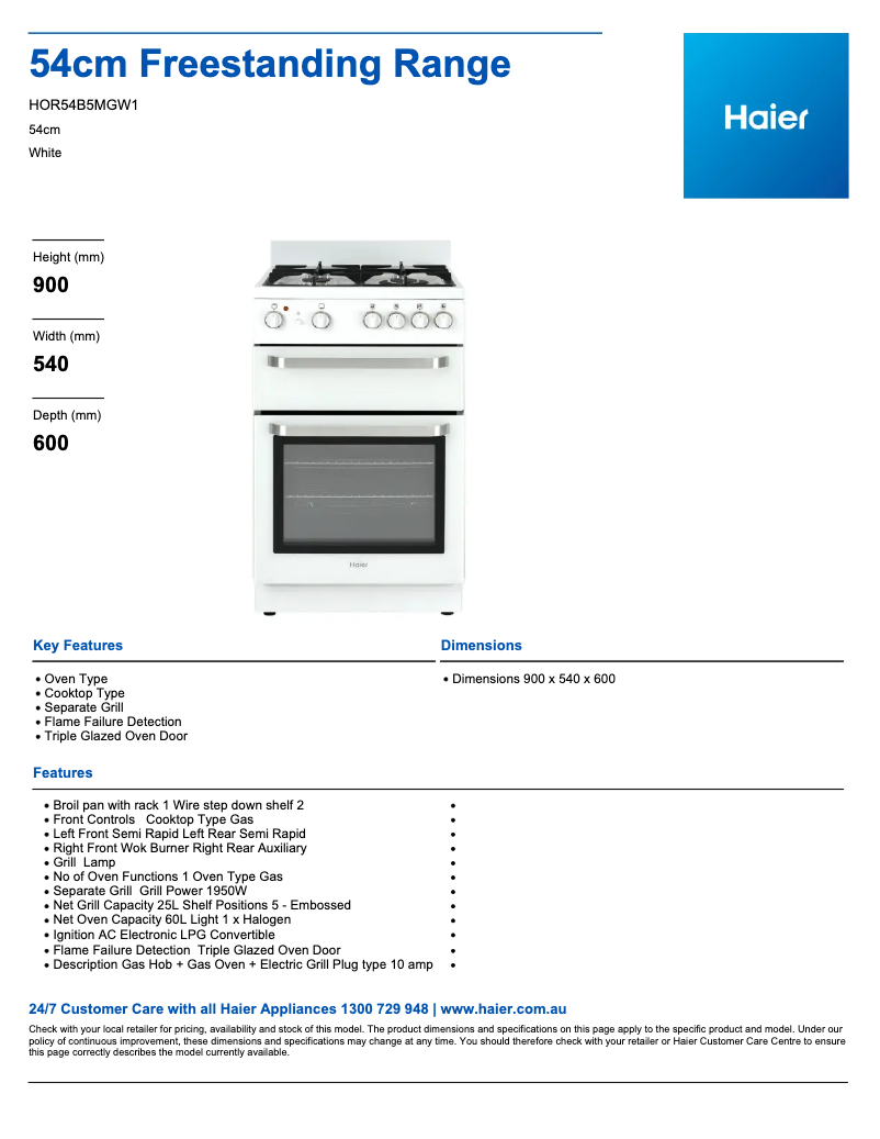 Imagen de la primera página del manual del dispositivo HOR54B5MGW1