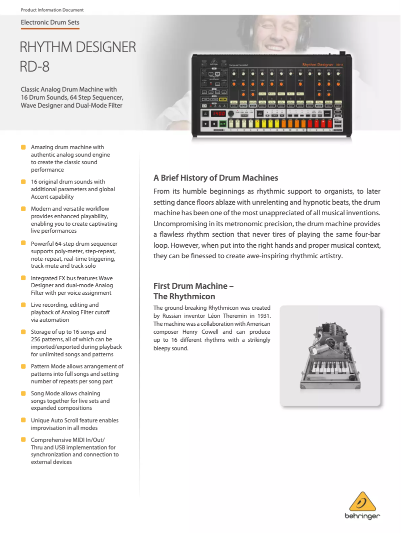 Página 1 del manual Ficha técnica Behringer Rhythm Designer RD-8