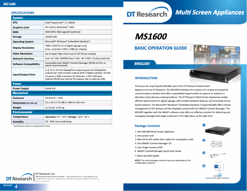 Página 1 del manual Manual de usuario DT Research MS1600