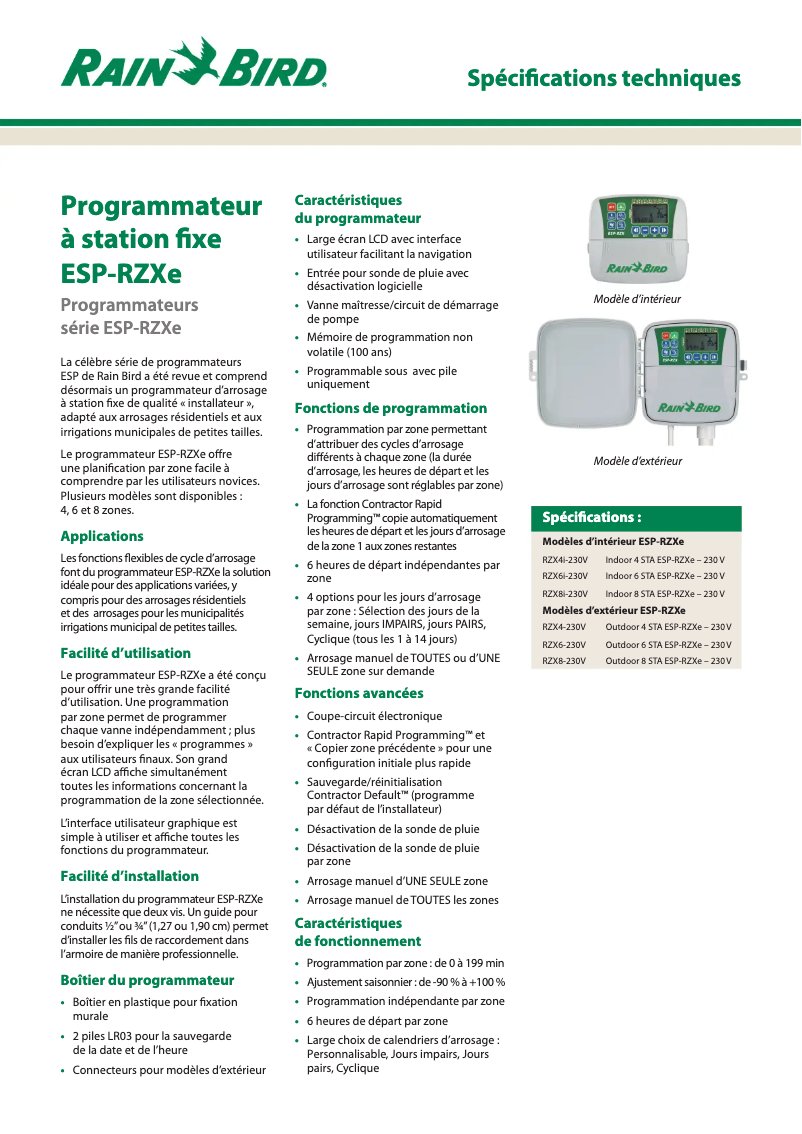 Página nº 1 - Ficha técnica Rain Bird ESP-RZXe