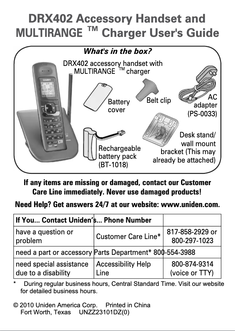 Página 1 del manual Manual de usuario Uniden DRX 402