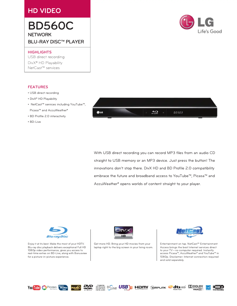 Imagen de la primera página del manual del dispositivo BD560C