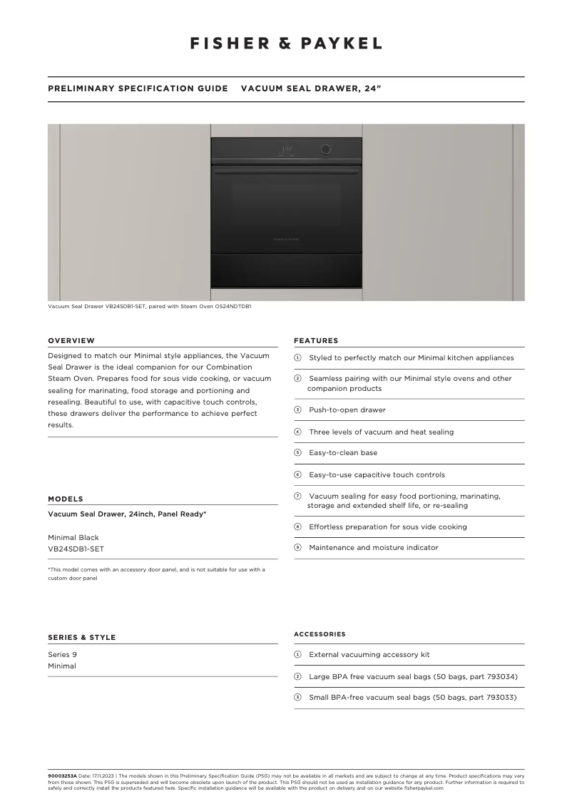Página 1 del manual Ficha técnica Fisher & Paykel VB24SDB1-SET